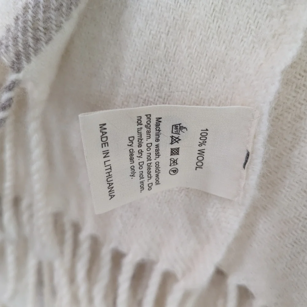 Vintage Barker Textiles 100% Wool Cream Plaid Throw Blanket 70